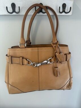 Coach Tan Leather Satchel with Bit-Detail